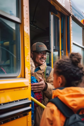 Estudiante ingresando al transporte escolar