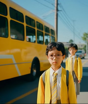 Estudiante utilizando el transporte escolar